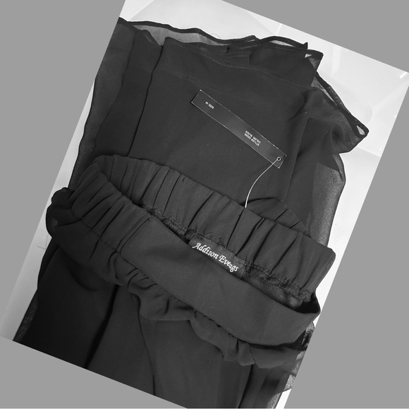 Black Mesh ( Lined) Wide Leg Palazzo Long Pants With Elastic Waist - Picture 5 of 5